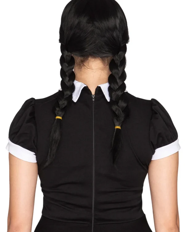* Gothic Girl Deluxe Plaited Black Wig> Halloween Accessories