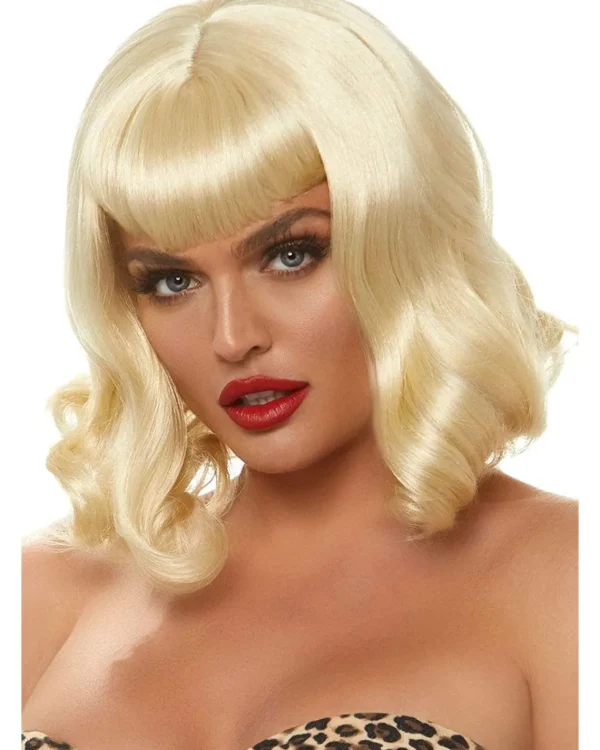 Leg Avenue Retro Bangs Short Curly Blonde Wig> Halloween Wigs