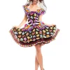 Party King Sugar Skull Rainbow Senorita Womens Costume>Women Women's Costumes